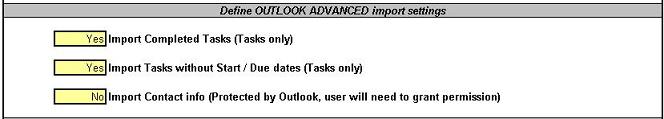 Import from Outlook Advanced Options