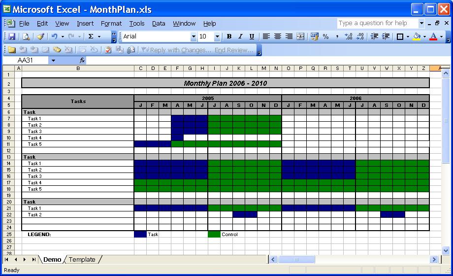 Excel 2000 Monthly Calendar Template