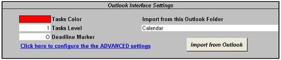 Import from Outlook interface