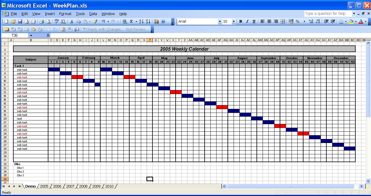 OfficeHelp Template 00031 Calendar Templates 2005 2010 Yearly 